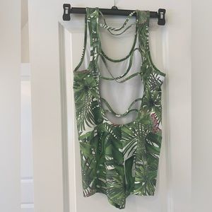 Yoga short onesie; leaf print